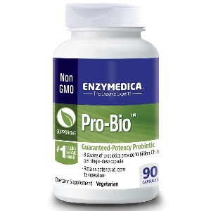 Pro-Bio contains 8 species of bacteria that naturally occur in the intestinal tract.  Pro-Bio is enteric coated to bypass the acid environment of the stomach..